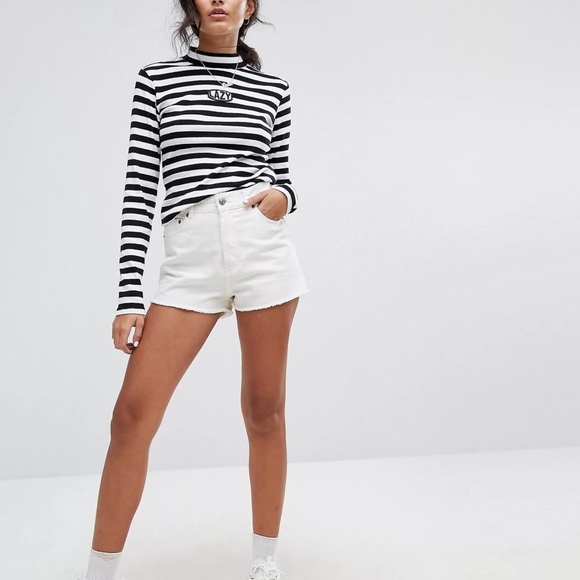 Lazy Oaf Tops - Lazy Oaf Fitted Striped Long Sleeve With Pink ‘Lazy’ Patch Size XL